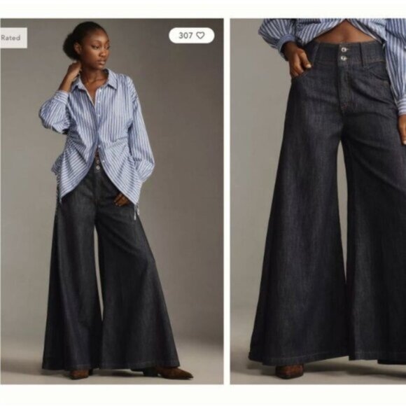 NWOT Anthropologie Pilcro Dramazzo Ultra Wide Leg Jeans Rinse Wash Size 29 - Picture 2 of 12